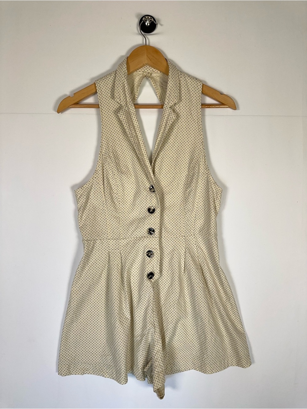 Urban Outfitters Polka Dot Linen Blend Romper Cream Sleeveless Size M Coquette